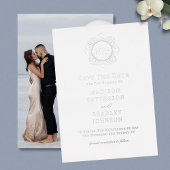 Bloemen Monogram Fotobruiloft Bewaar de datum Folie Uitnodiging