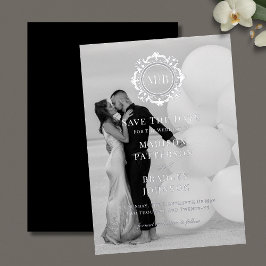  Bloemen Monogram Fotobruiloft Bewaar de datum Folie Uitnodiging