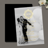  Bloemen Monogram Fotobruiloft Bewaar de datum Folie Uitnodiging