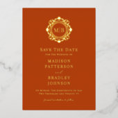  Bloemen Monogram Fotobruiloft Bewaar de datum Folie Uitnodiging (Voorkant)