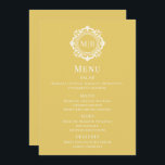 Bloemen Monogram Goud Trouwmenu Menu<br><div class="desc">Floral Monogram Wedding Gold Custom Menu Kaarten bevat uw gepersonaliseerde monogram initialen in elegante script typografie omgeven door een sierlijke bloemendecoratie lijst. De perfecte menu's voor bruiloften,  verlovingen,  jubilea,  verjaardagen,  cocktailparty's,  feesten,  kerstvieringen,  zakelijke en zakelijke creaties. Creëer door Evco Studio www.zazzle.com/store/evcostudio</div>