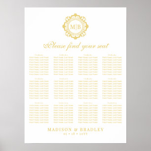  Bloemen Monogram Goud Trouwstoel Grafiek Poster