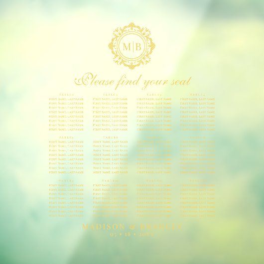  Bloemen Monogram Goud Trouwstoel Grafiek Raamsticker (Vel 3)