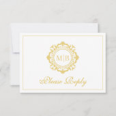  Bloemen Monogram Gouden Huwelijk RSVP Kaartje (Voorkant)