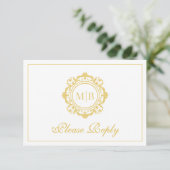 Bloemen Monogram Gouden Huwelijk RSVP Kaartje (Staand voorkant)