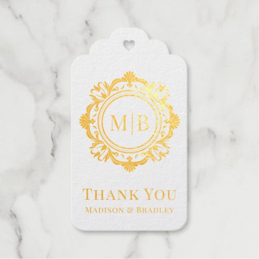 Bloemen Monogram Huwelijk Bedankt Cadeaulabels (Voorkant)