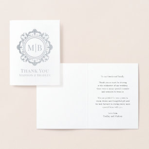 Bloemen Monogram Huwelijk Bedankt Folie Kaarten