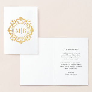 Bloemen Monogram Huwelijk Bedankt Folie Kaarten