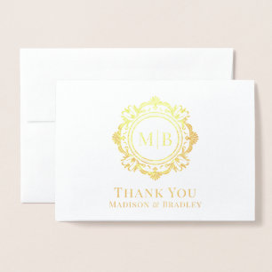 Bloemen Monogram Huwelijk Bedankt Folie Kaarten