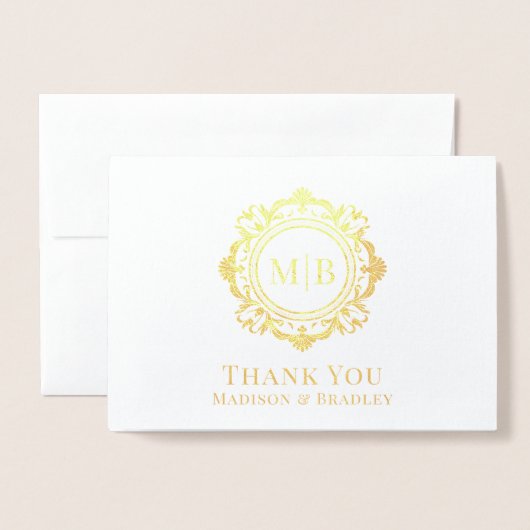 Bloemen Monogram Huwelijk Bedankt Folie Kaarten (Voorkant met envelop)
