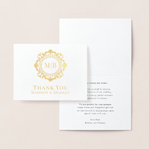 Bloemen Monogram Huwelijk Bedankt Folie Kaarten