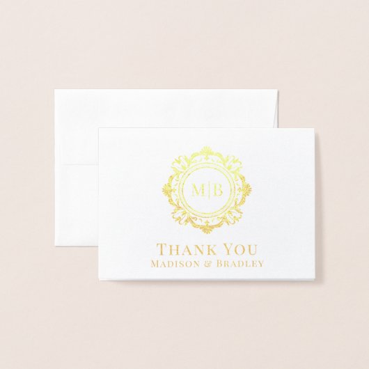 Bloemen Monogram Huwelijk Bedankt Folie Kaarten (Voorkant met envelop)