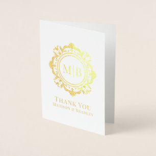 Bloemen Monogram Huwelijk Bedankt Folie Kaarten