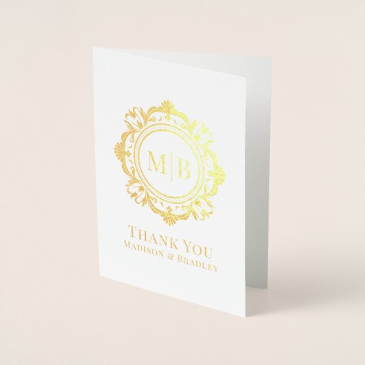 Bloemen Monogram Huwelijk Bedankt Folie Kaarten (Voorkant)