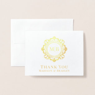 Bloemen Monogram Huwelijk Bedankt Folie Kaarten