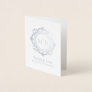Bloemen Monogram Huwelijk Bedankt Folie Kaarten