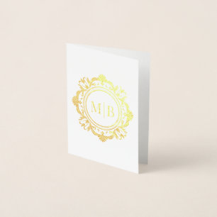 Bloemen Monogram Huwelijk Bedankt Folie Kaarten