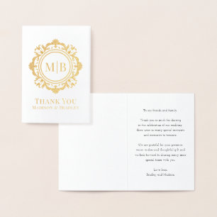 Bloemen Monogram Huwelijk Bedankt Folie Kaarten
