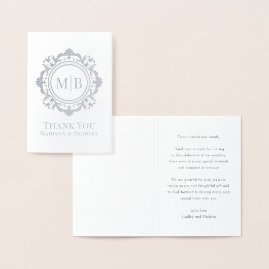 Bloemen Monogram Huwelijk Bedankt Folie Kaarten (Display)