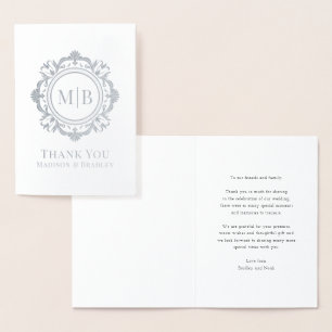 Bloemen Monogram Huwelijk Bedankt Folie Kaarten