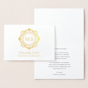 Bloemen Monogram Huwelijk Bedankt Folie Kaarten