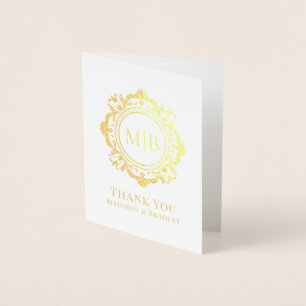 Bloemen Monogram Huwelijk Bedankt Folie Kaarten