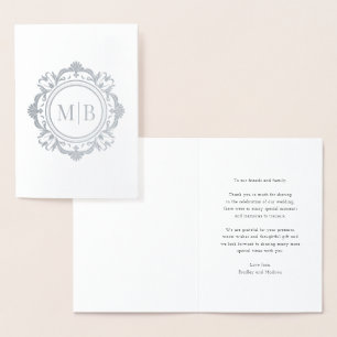 Bloemen Monogram Huwelijk Bedankt Folie Kaarten