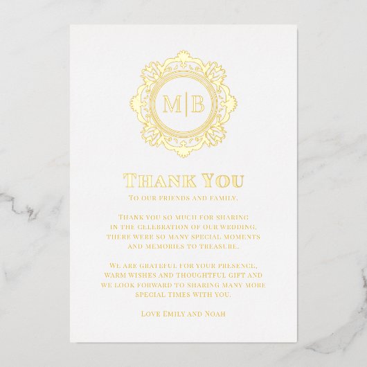  Bloemen Monogram Huwelijk Dank u Foto Folie Feestdagenkaart (Voorkant)