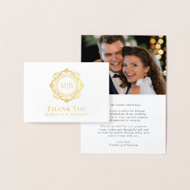  Bloemen Monogram Huwelijk Dank u Foto Folie Kaarten