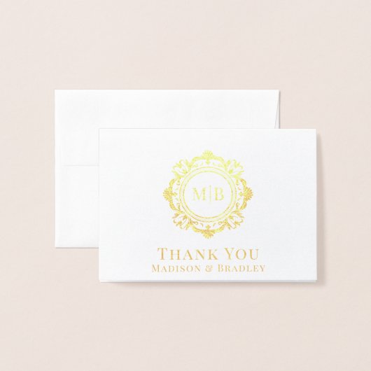  Bloemen Monogram Huwelijk Dank u Foto Folie Kaarten (Voorkant met envelop)