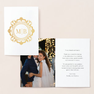 Bloemen Monogram Huwelijk Dank u Foto Folie Kaarten