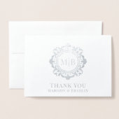  Bloemen Monogram Huwelijk Dank u Foto Folie Kaarten (Voorkant met envelop)
