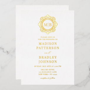  Bloemen Monogram Huwelijk Elegant Folie Uitnodiging