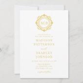 Bloemen Monogram Huwelijk Elegant Goud Kaart (Voorkant)
