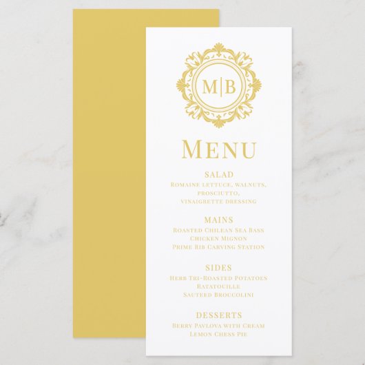  Bloemen Monogram Huwelijk Elegant Goud Menu (Voorkant / Achterkant)