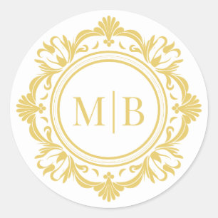  Bloemen Monogram Huwelijk Elegant Goud Ronde Sticker