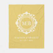 Bloemen Monogram Huwelijk Elegant Goud Wit Fleece Deken (Voorkant)
