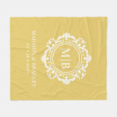 Bloemen Monogram Huwelijk Elegant Goud Wit Fleece Deken (Voorkant (Horizontaal))