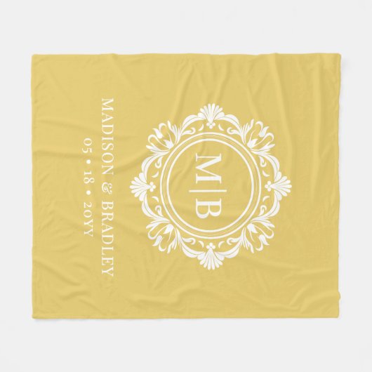 Bloemen Monogram Huwelijk Elegant Goud Wit Fleece Deken (Voorkant (Horizontaal))