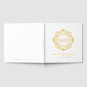 Bloemen Monogram Huwelijk Elegant Goud Wit Gastenboek (Volledig)
