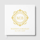  Bloemen Monogram Huwelijk Elegant Goud Wit Gastenboek (Voorkant)