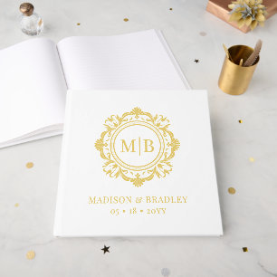  Bloemen Monogram Huwelijk Elegant Goud Wit Gastenboek