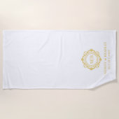  Bloemen Monogram Huwelijk Elegant Goud Wit Strandlaken (Voorkant)