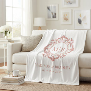  Bloemen Monogram Huwelijk Elegant Roos Goud Fleece Deken