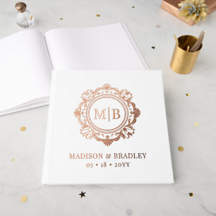 Bloemen Monogram Huwelijk Elegant Roos Goud Gastenboek