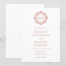 Bloemen Monogram Huwelijk Elegant Roos Goud Kaart