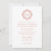  Bloemen Monogram Huwelijk Elegant Roos Goud Kaart (Voorkant)