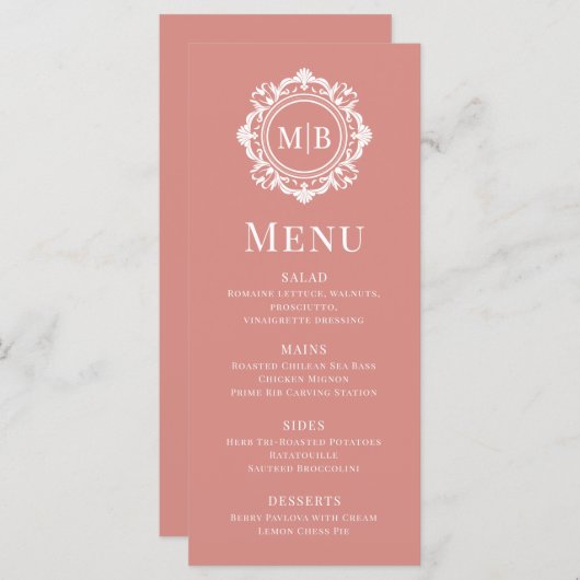  Bloemen Monogram Huwelijk Elegant Roos Goud Menu (Voorkant / Achterkant)