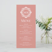 Bloemen Monogram Huwelijk Elegant Roos Goud Menu (Staand voorkant)
