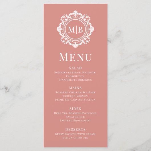  Bloemen Monogram Huwelijk Elegant Roos Goud Menu (Voorkant)